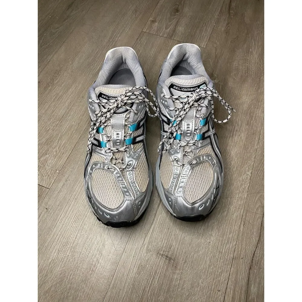 ASICS Gel-Nimbus 10.1 Tiffany Mens Size 8.5 White Silver Aqua 1203A543-105